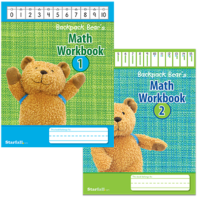 Detailed view of Backpack Bear's Math Workbooks 1 & 2