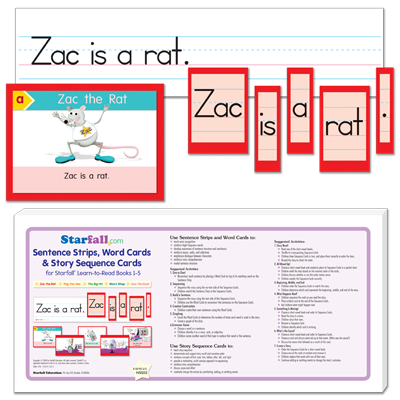 Detailed view of Sentence Strips, Word Cards & Story Sequence Cards for Starfall Learn to Read Books 1-5